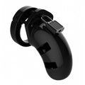 Black Man Cage 01 chastity cage by Shots Toys, featuring a 3.5-inch design with a sleek and discreet appearance.