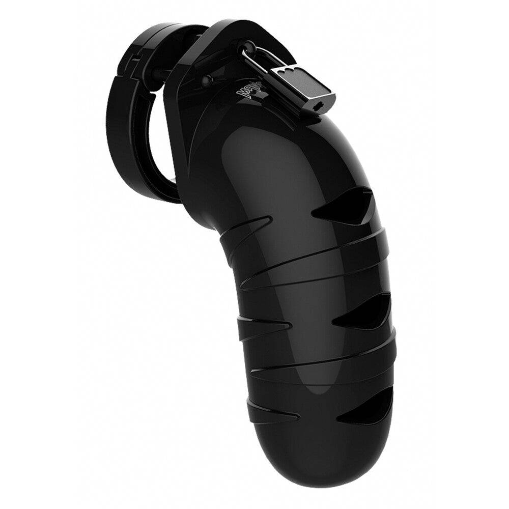 Black 5.5-inch Man Cage 05 kyskhetsbur by Shots Toys, featuring a sleek design and secure locking mechanism.
