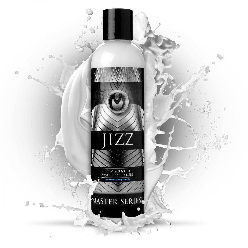 XR Brands Master Series Jizz scented lubricant in an 8 oz bottle with a sleek design and easy-to-use cap.