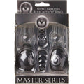 XR Brands Master Series nipple enhancers with O-rings in black, showcasing a close-up of the unique design.