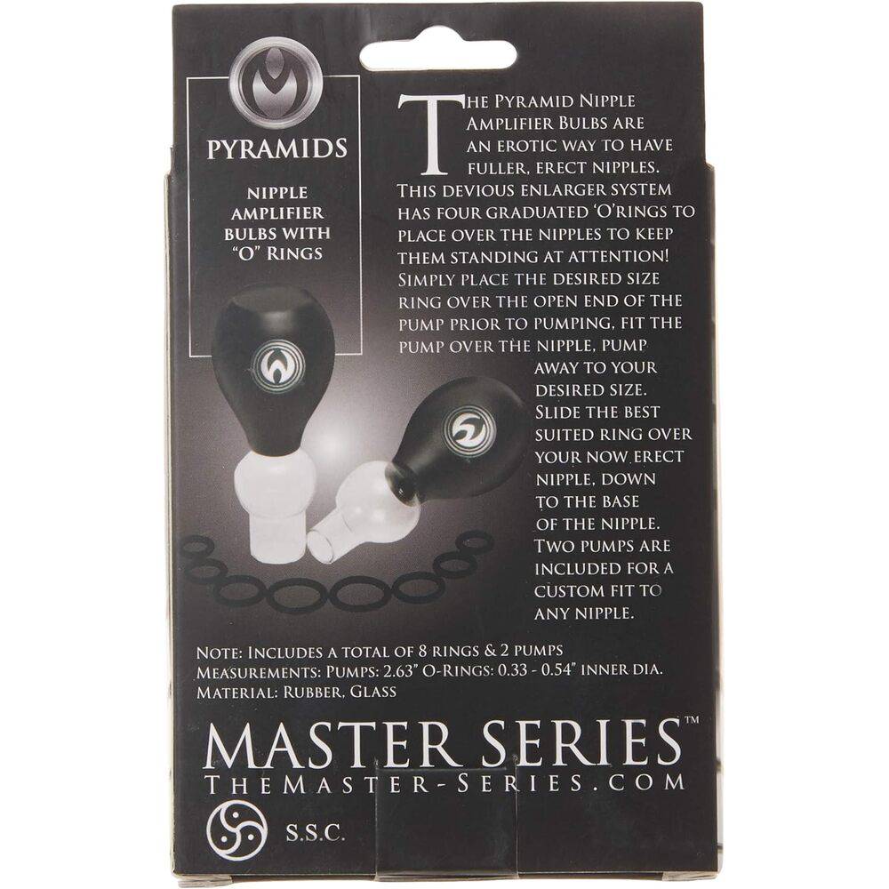 XR Brands Master Series nipple enhancers with O-rings, showcasing sleek design and adjustable fit for comfortable wear.