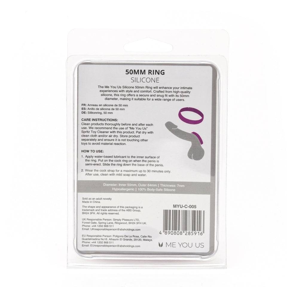 Me You Us 50mm silicone ring, showcasing a smooth finish and flexible design in vibrant color options.