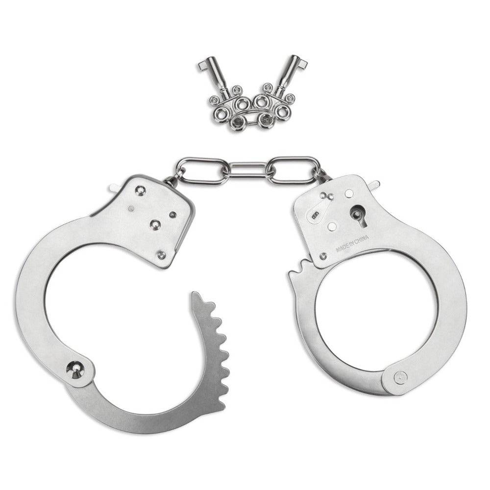 Me You Us premium heavy-duty metal bondage handcuffs with a sturdy design and sleek finish.