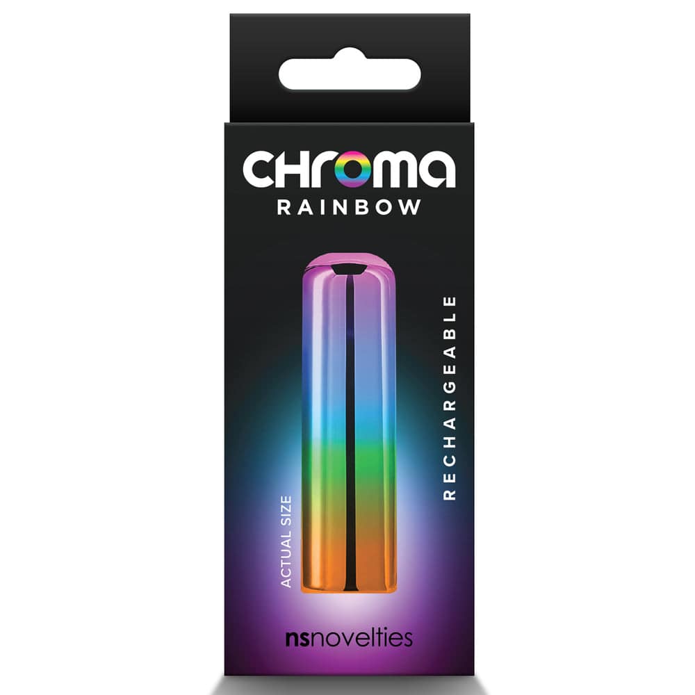 Chroma Rainbow Mini Bullet by NS Novelties, featuring a vibrant rainbow design and compact size for discreet use.