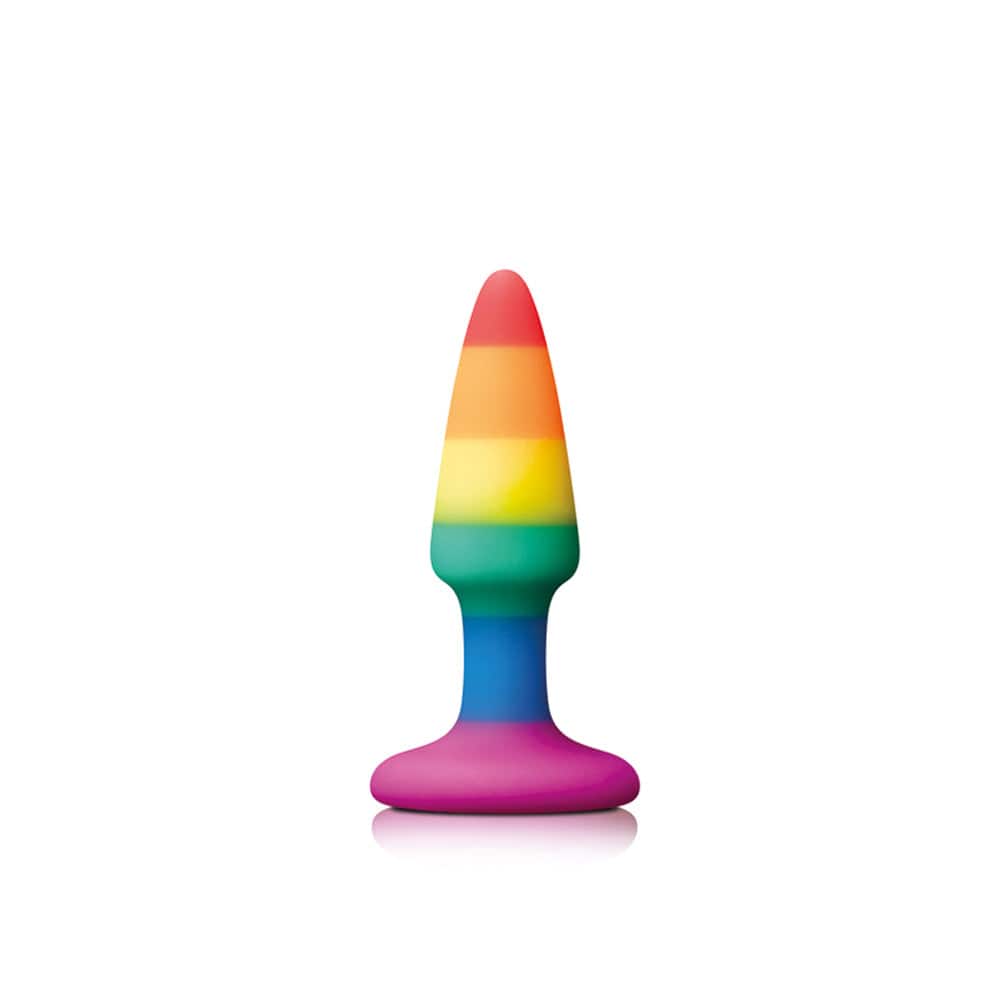 Rainbow mini Pride Pleasure Plug by NS Novelties, showcasing vibrant colors and a sleek design for intimate enjoyment.