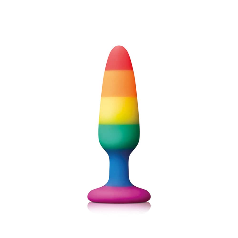 Small rainbow Pride Pleasure Plug by NS Novelties, featuring a smooth design and vibrant colors for enhanced enjoyment.