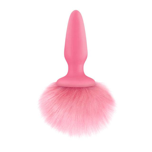 Pink bunny tail butt plug by NS Novelties featuring a fluffy tail and smooth design for playful, intimate experiences.