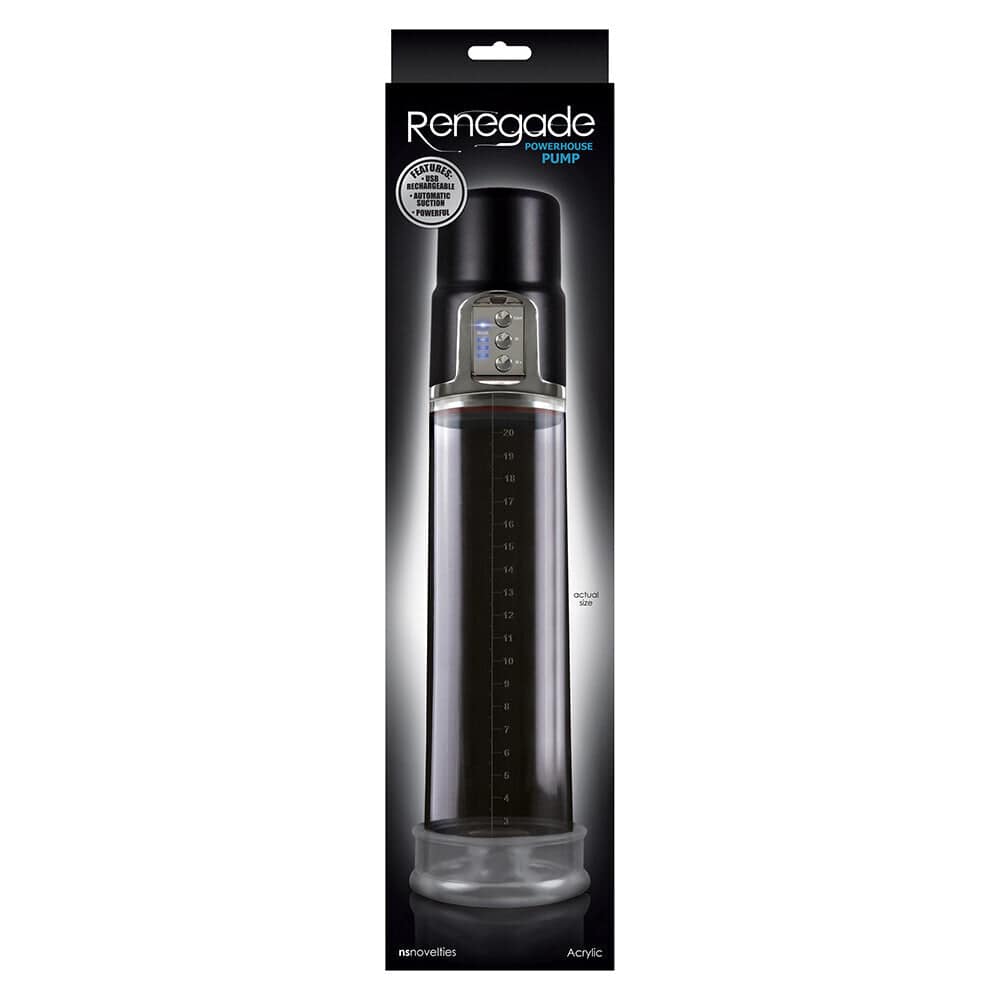NS Novelties Renegade Powerhouse Pump, featuring a sleek design with ergonomic handle and clear chamber for visibility.