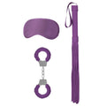 Shots Toys Ouch Inledande Lila Bondage Kit 1 featuring purple restraints and accessories on a soft surface.