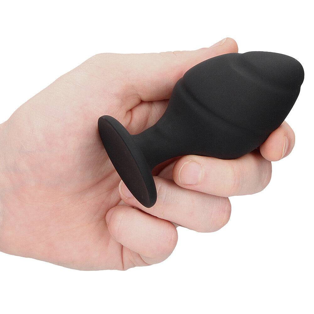 Shots Toys Ouch Silikon Swirled Butt Plug Set in black, featuring two elegantly designed, textured plugs.