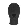 Black velvet mask with mouth opening by Shots Toys, featuring soft fabric and elegant design for added allure.