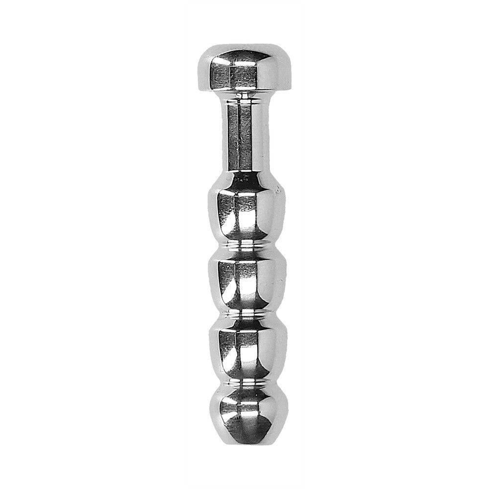 Shots Toys urethral sounding stainless steel ribbed plug with a smooth finish and ergonomic design for comfortable use.