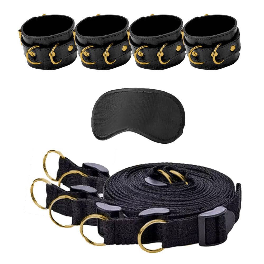 Shots Toys Ouch sängbindningar fasthållningssystem featuring adjustable straps and padded cuffs for secure restraint.