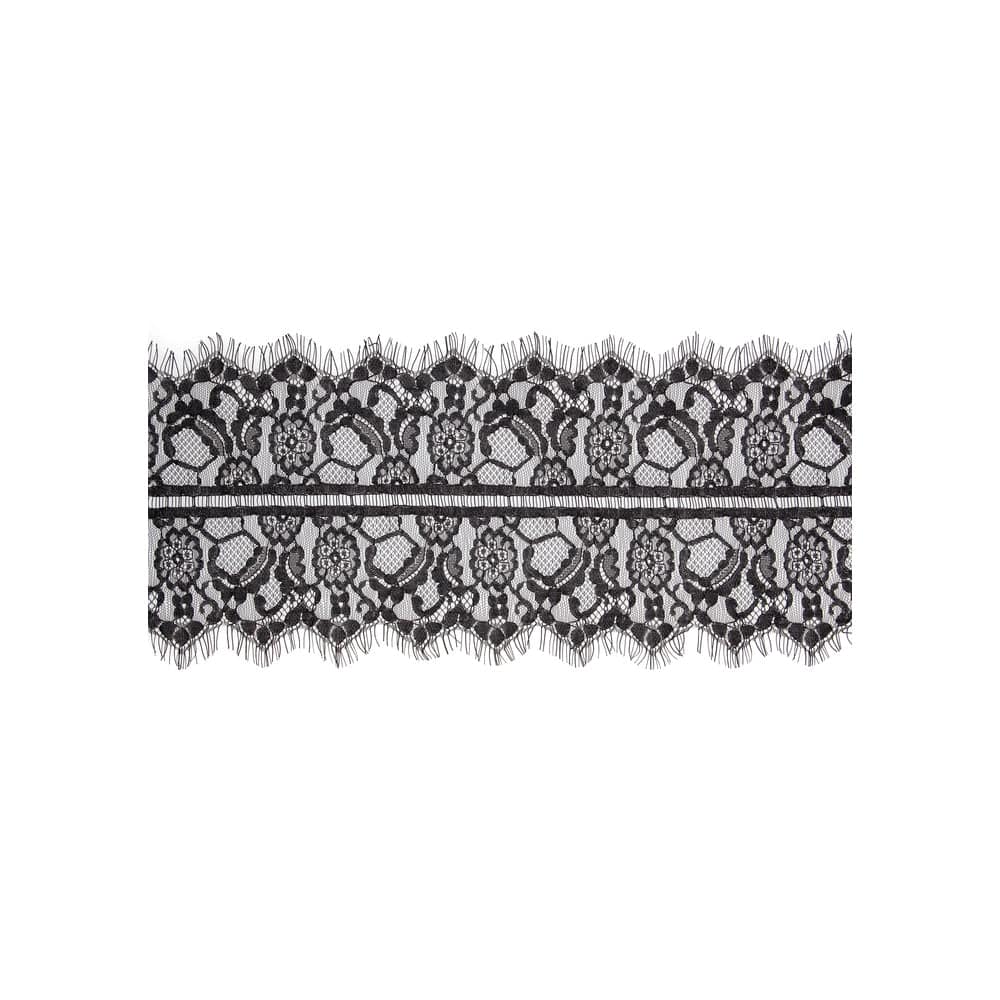 Black Ouch spetsmask med remmar by Shots Toys, featuring intricate lace design and adjustable straps.