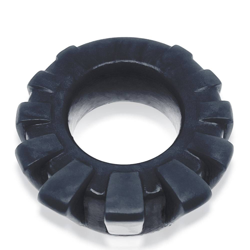 Black OXBALLS Kuk Lug Luggad Cockring with textured design for enhanced comfort and support.