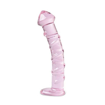 Textured pink glass dildo from Various Toy Brands, showcasing its elegant design and smooth surface.