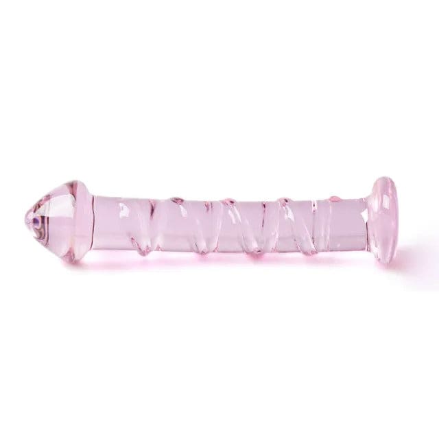 Textured pink glass dildo from Various Toy Brands, showcasing its elegant design and smooth surface.