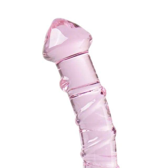 Textured pink glass dildo from Various Toy Brands, featuring a smooth surface and elegant design for enhanced pleasure.