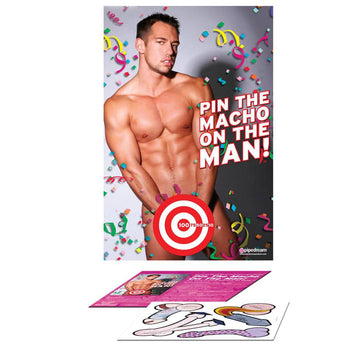 PipeDream "Pin the Macho on the Man" party game featuring colorful graphics and fun design for bachelorette celebrations.