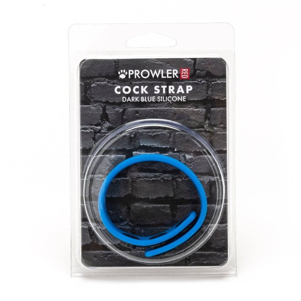 Prowler adjustable red silicone cock strap with blue accents, showcasing its flexible design and comfortable fit.