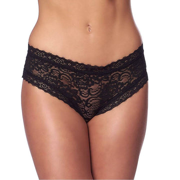 Romantic black briefs with an open back design by Rimba, showcasing delicate lace and a flattering fit.