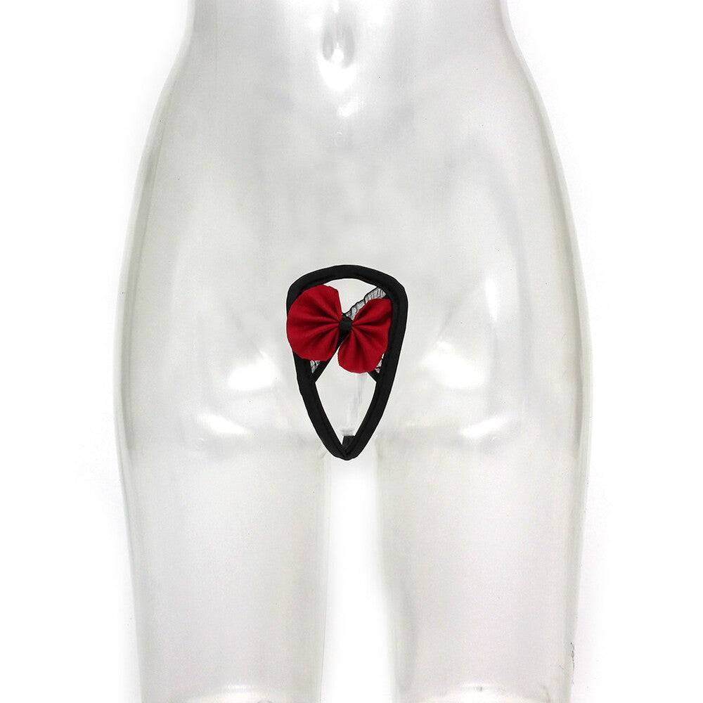 Rimba black and red strapless CString with intricate detailing and a sleek design, perfect for a bold look.