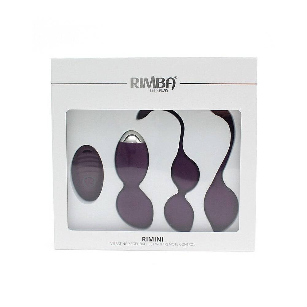 Rimba Rimini vibrating Kegel ball set with remote control, featuring sleek design and vibrant colors, displayed on a white background.