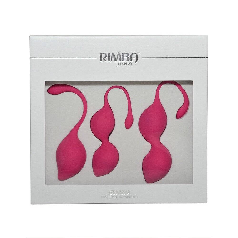 Rimba Geneva Kegel ball training set in pink, featuring three smooth, rounded balls for pelvic floor exercises.