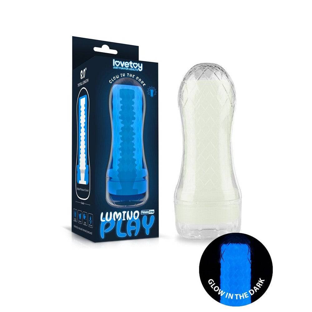 Lovetoy Glow In The Dark Lumino Play Masturbator 2 with textured surface for enhanced pleasure in a sleek design.