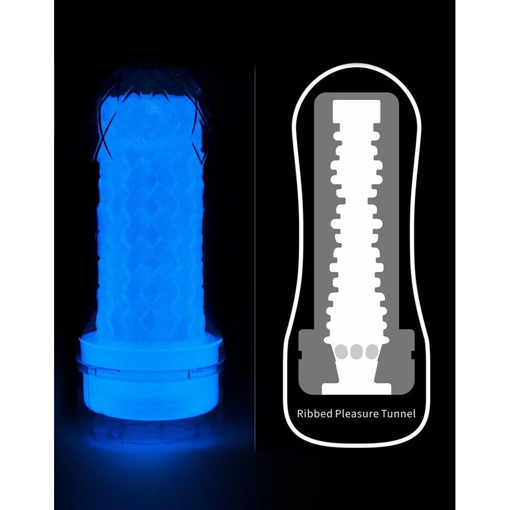 Lovetoy Glow In The Dark Lumino Play Masturbator 2 with textured surface for enhanced pleasure in a sleek design.