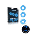 Lovetoy Glow In The Dark Lumino Play Cock Rings set of three in vibrant colors, showcasing their glowing features.