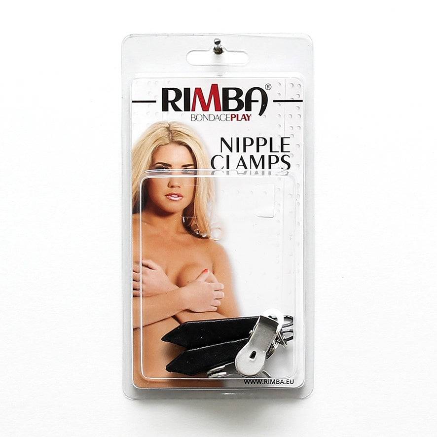 Rimba 50g long nipple clamps with weights, showcasing sleek metal design and adjustable grip for enhanced stimulation.