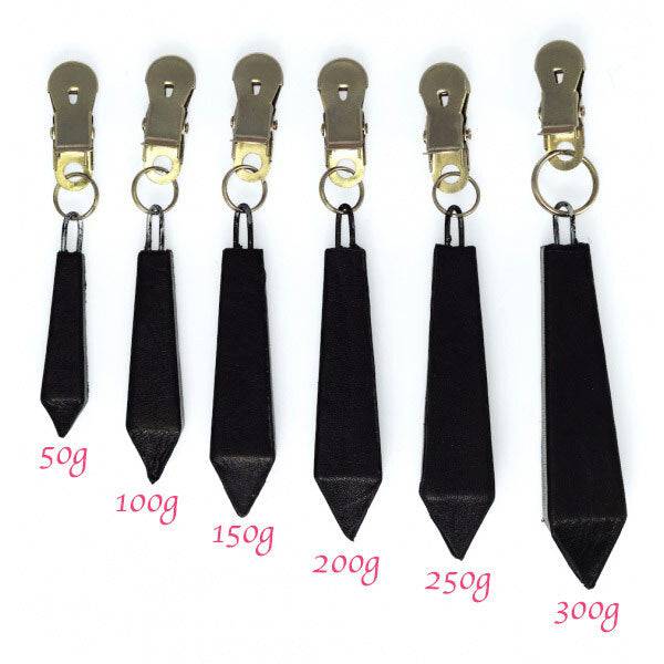 Rimba long nipple clamps with 100g weight, featuring a sleek design and adjustable grip for enhanced stimulation.