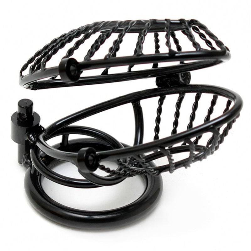 Rimba metal male chastity device with two padlocks, featuring an adjustable design for secure fit and comfort.