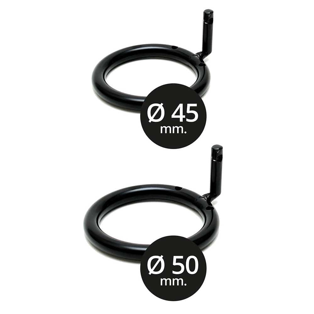 Rimba metal male chastity device with two padlocks, featuring an openable design for secure wear.