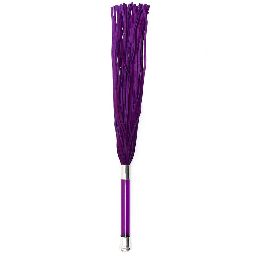 Rimba Lila flogger in suede with glass handle and crystal accents, showcasing elegant design and craftsmanship.