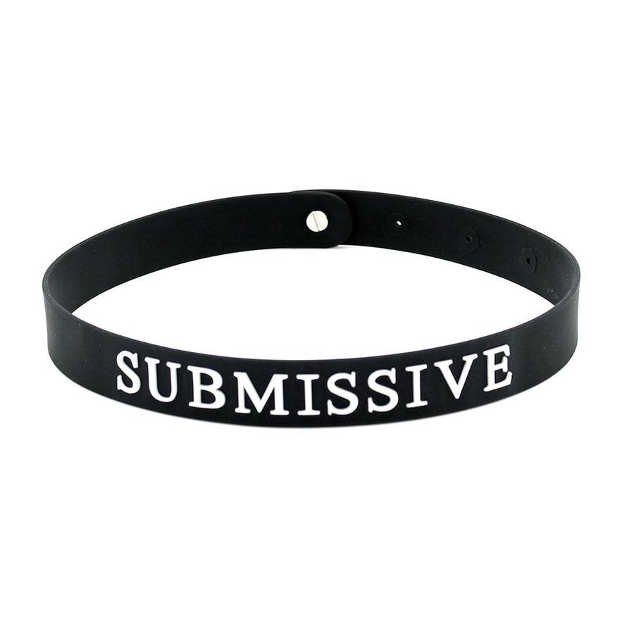 Rimba black silicone collar for submissive wear, featuring a sleek design and adjustable fit for comfort.