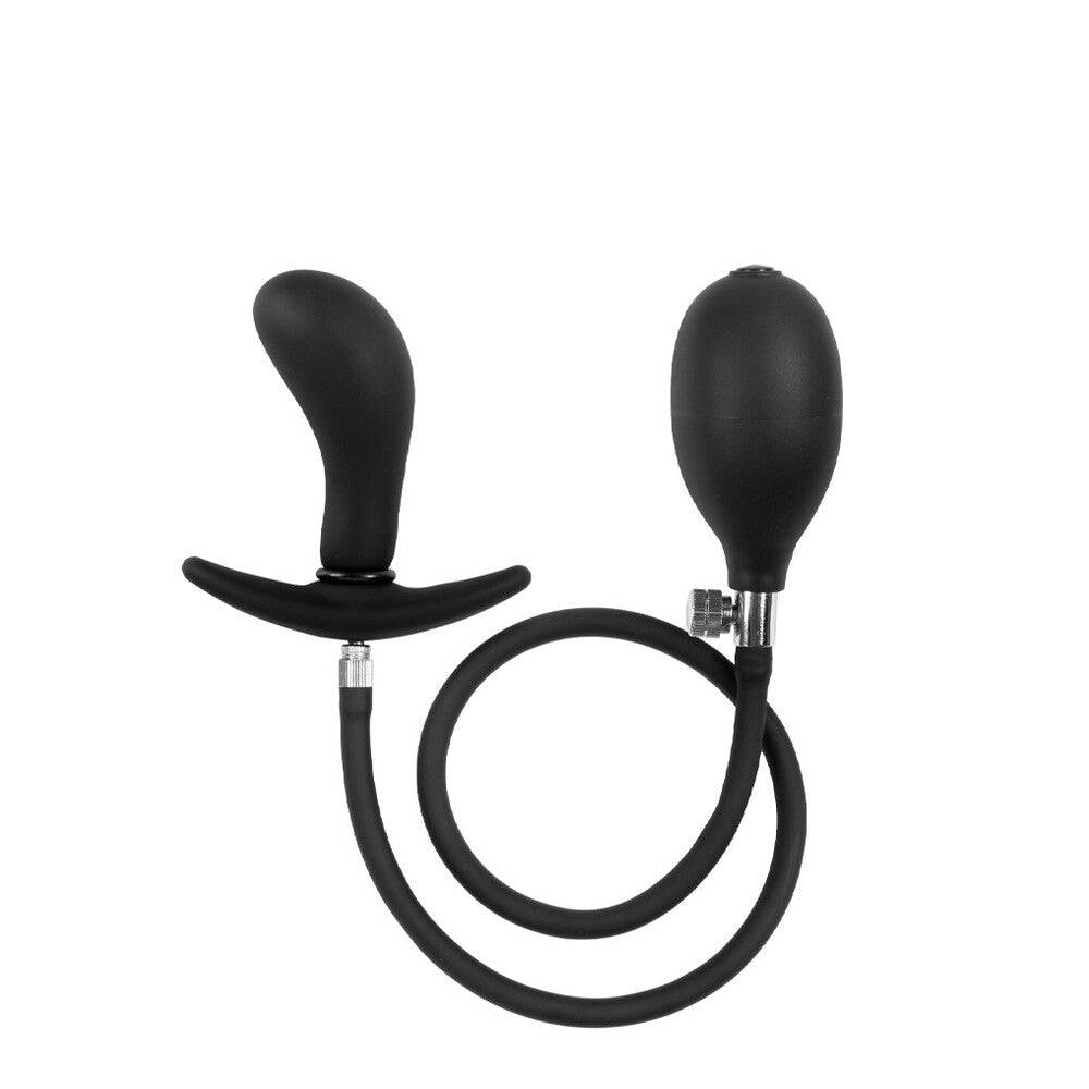 Rimba inflatable anal plug in black latex, showcasing its smooth surface and bulbous design for comfortable use.