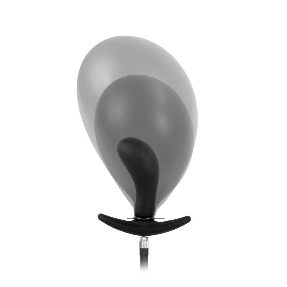 Rimba inflatable anal plug in black latex, showcasing its smooth surface and bulbous design for comfortable use.