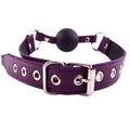 Purple ball gag by Rouge Garments, featuring a comfortable strap and smooth finish, ideal for bondage play.