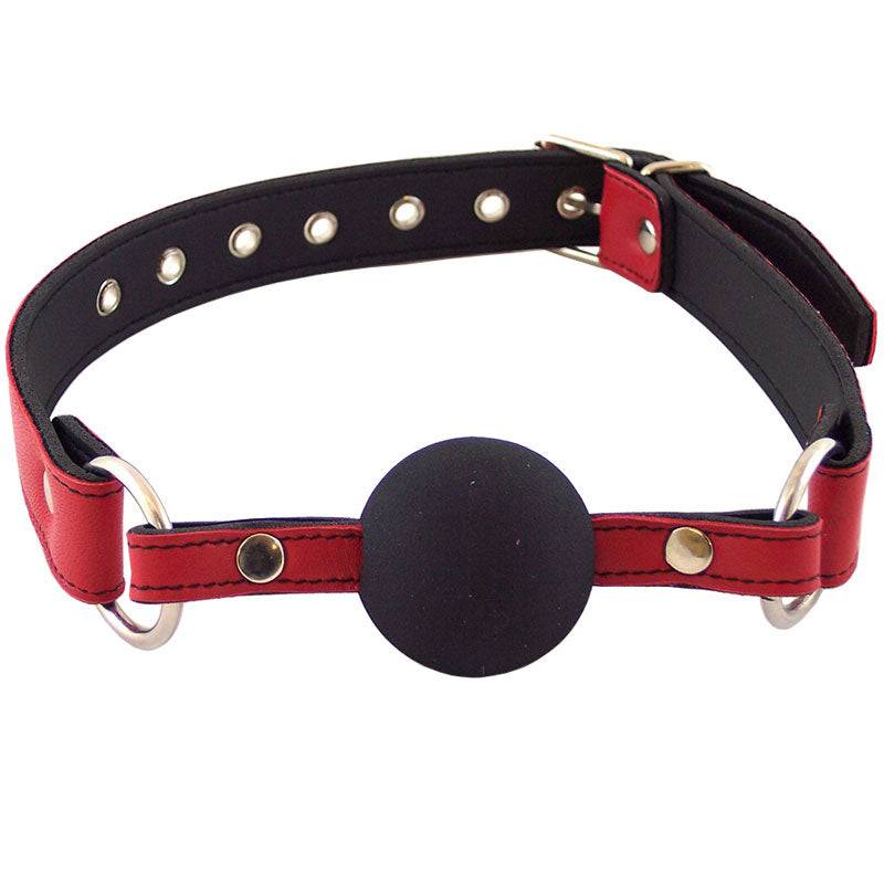 Red ball gag by Rouge Garments, featuring a soft silicone ball and adjustable straps for comfort and fit.