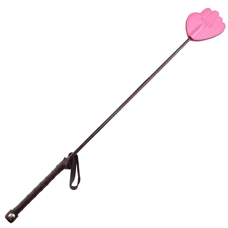 Rouge Garments pink hand riding crop with a sleek design and comfortable grip, ideal for equestrian use.