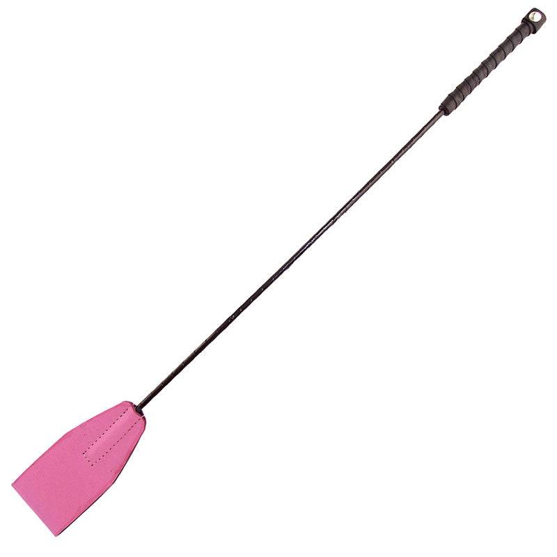 Rouge Garments Riding Crop Rosa with a pink handle and braided leather design, ideal for equestrian use.