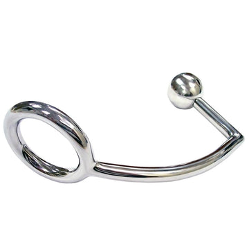 Rouge Garments stainless steel cockring with anal probe, showcasing a sleek design and polished finish.