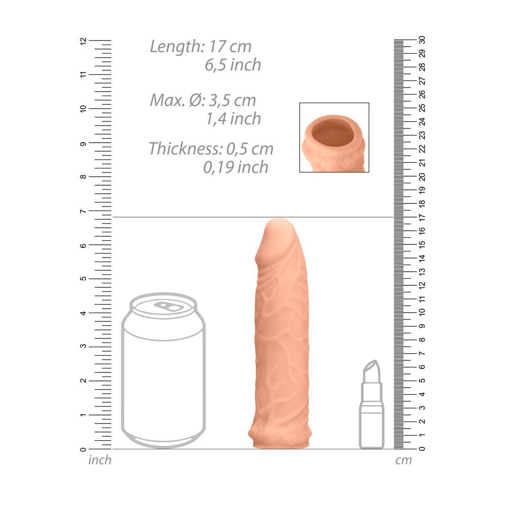 Flesh pink Realrock 6-inch penis sleeve by Shots Toys, featuring a realistic texture and lifelike design.