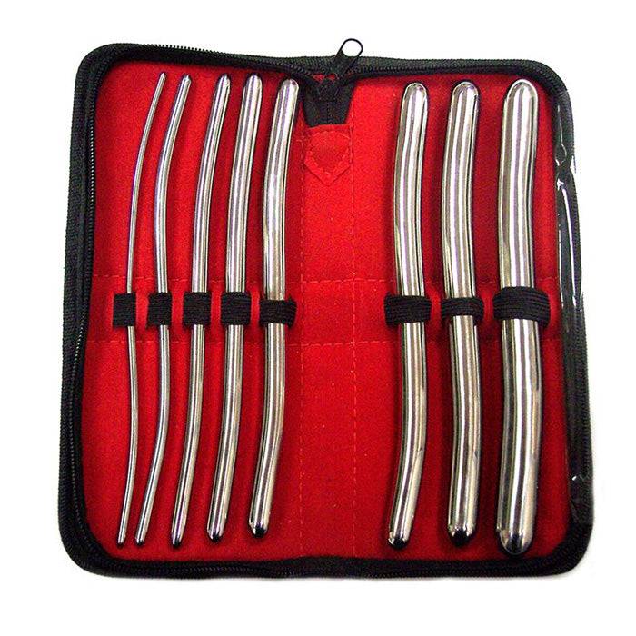 Rouge Garments Hegar Dilator Set in stainless steel, featuring various sizes for medical use, displayed on a neutral background.