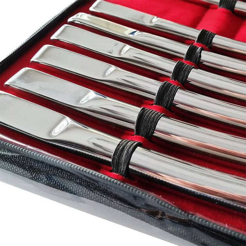 Rouge Garments Hegar 14-piece uterine dilator set with various sizes for medical use on a white background.