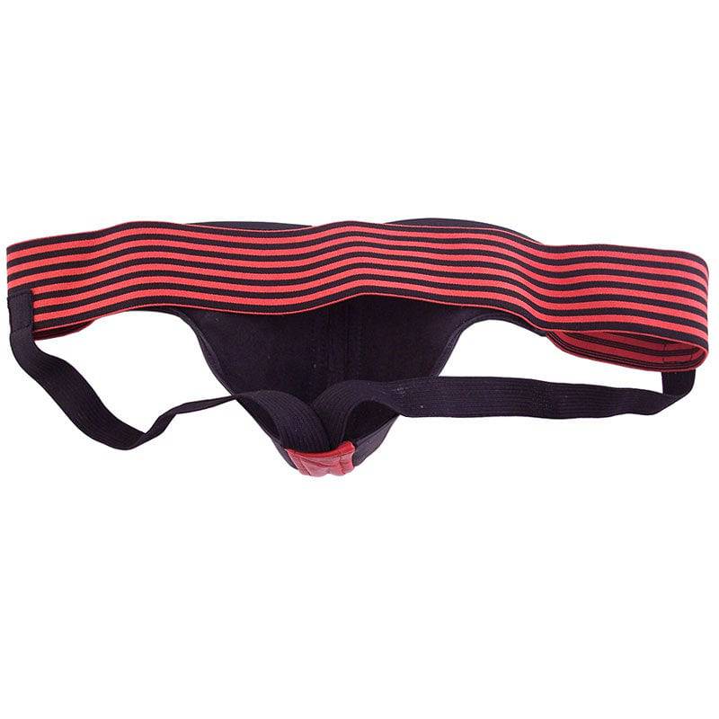 Rouge Garments jockstrap in black and red featuring a comfortable fit and stylish design.