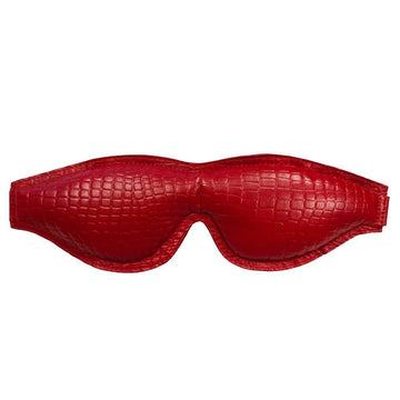 Rouge Garments padded leather eye mask featuring crocodile embossing in a sleek black design.