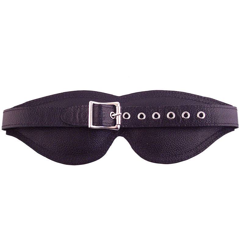Rouge Garments black padded eye mask with soft fabric and sleek design for comfortable wear.